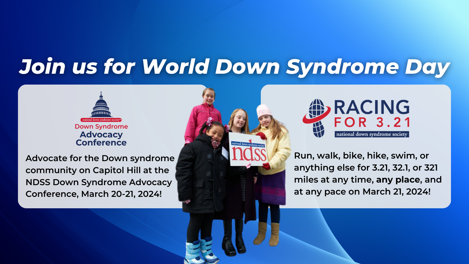 photo highlighting the two events NDSS is hosting on world down syndrome day
