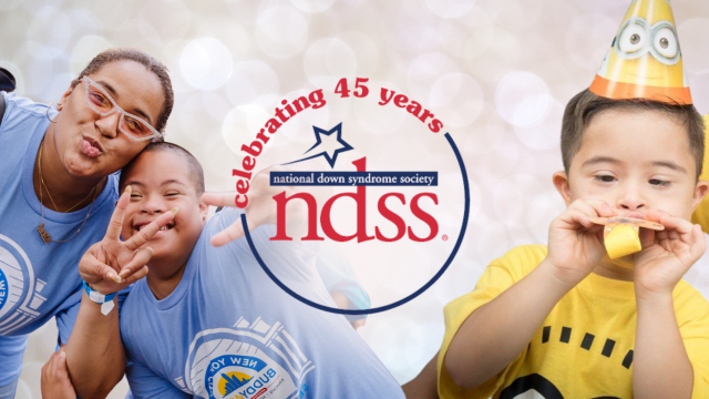 ndss celebrate 45 years logo and photos of people celebrating