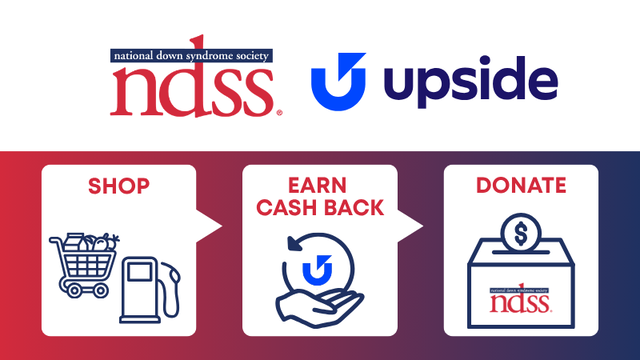 NDSS logo. Upside logo. Shop. Hopping cart and gas pump icons. Earn Cash Back. Hand holding the upside logo icons. Donate. Donations collection box with an NDSS logo icon.