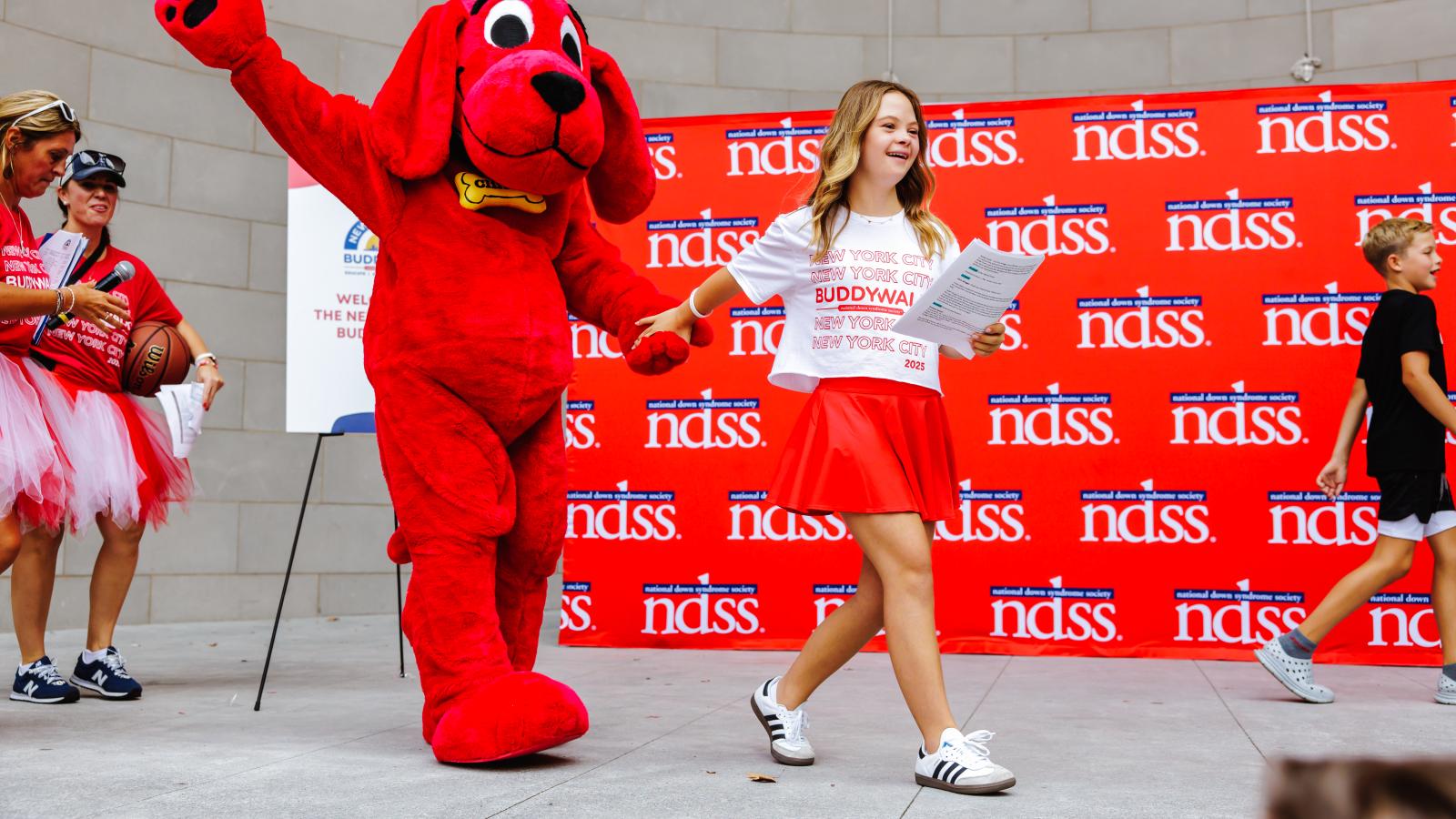 Sofia Sanchez, an actress with Down syndrome, and Clifford take the stage at Central Park