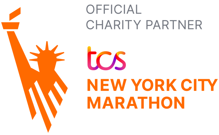 Official Charity Partner. tcs New York City Marathon logo. Image or statue of liberty drawn as orange