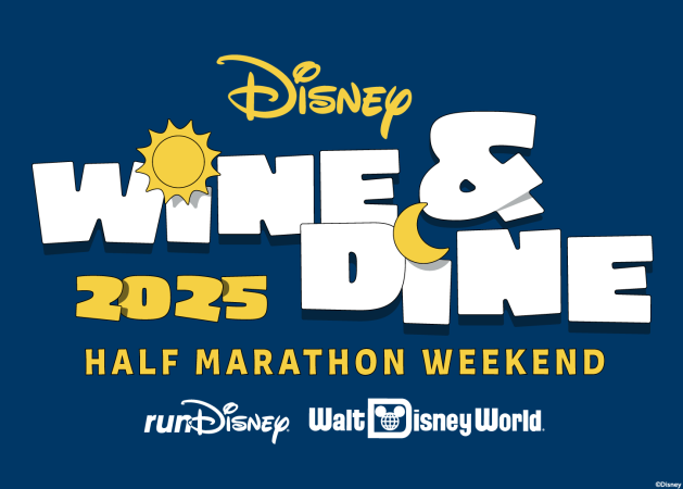 Disney Wine & Dine logo. 2025 Half Marathon Weekend. runDisney logo. Walt Disney World logo.