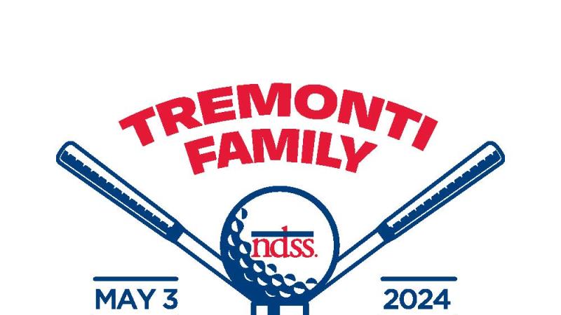 tremonti family golf logo with two golf clubs crossing over an ndss logo