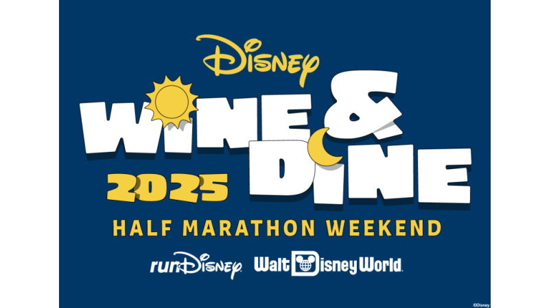 Disney Wine & Dine logo. 2025 Half Marathon Weekend. runDisney logo. Walt Disney World logo.