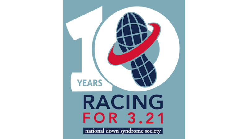 10 Years Racing for 3.21 logo. National Down Syndrome Society