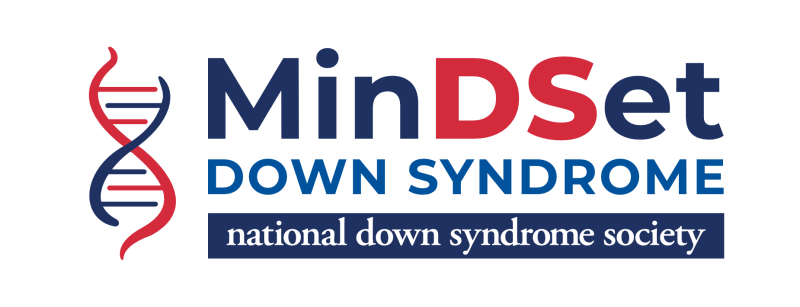 MinDSet Down Syndrome by the National Down Syndrome Society logo with a graphic of DNA