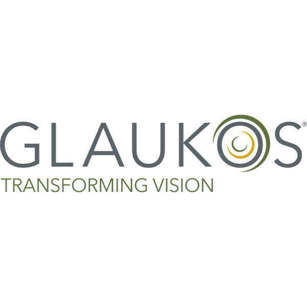 Glaukos logo. Transforming Vision