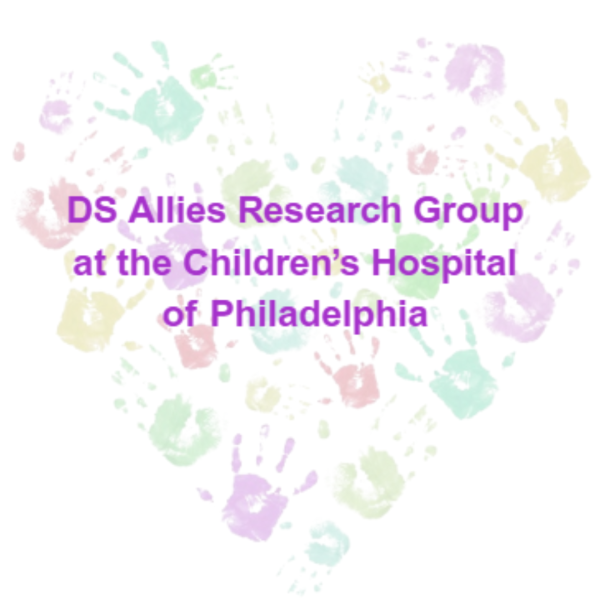 DS Allies Research Group at the Children's Hospital of Philadelphia logo. Heart made up of colorful handprints