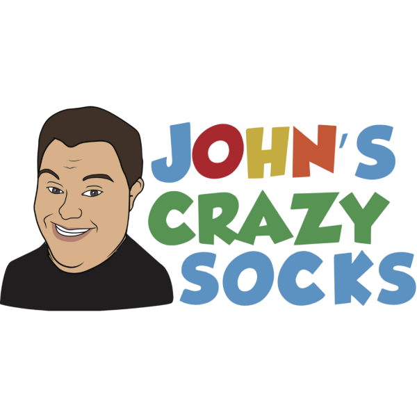 John's Crazy Socks logo. Graphic image of John, a man with Down syndrome