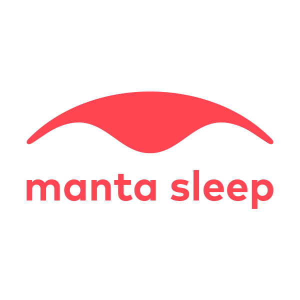 manta sleep logo. Red graphic of a shape of a sting ray. 