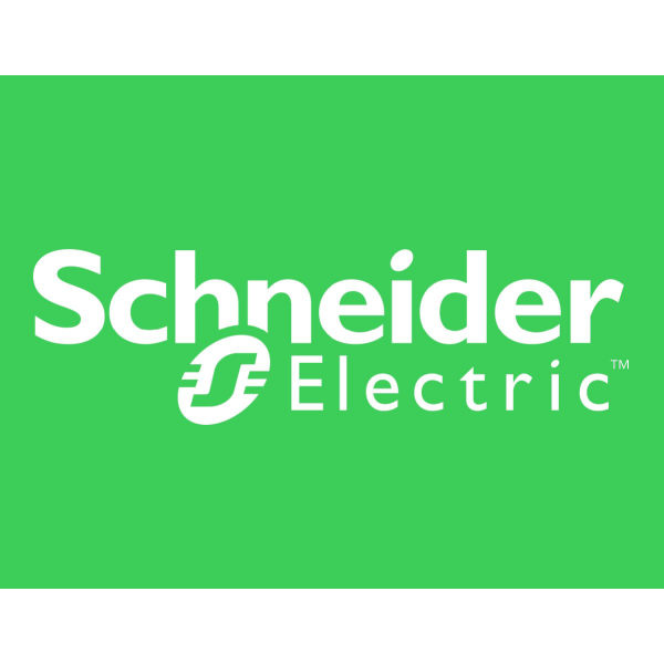 Schneider Electric logo with a green background. Graphic of an S.