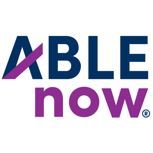 ABLEnow® logo with navy and purple text