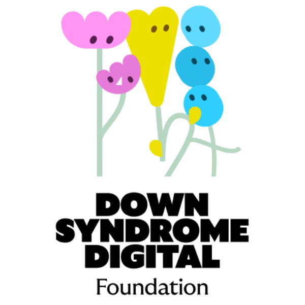 Down Syndrome Digital Foundation logo with a graphic of colorful flowers with smiley faces