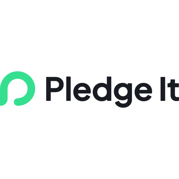 Pledge It logo. Graphic of a green half-circle that looks like a "P".