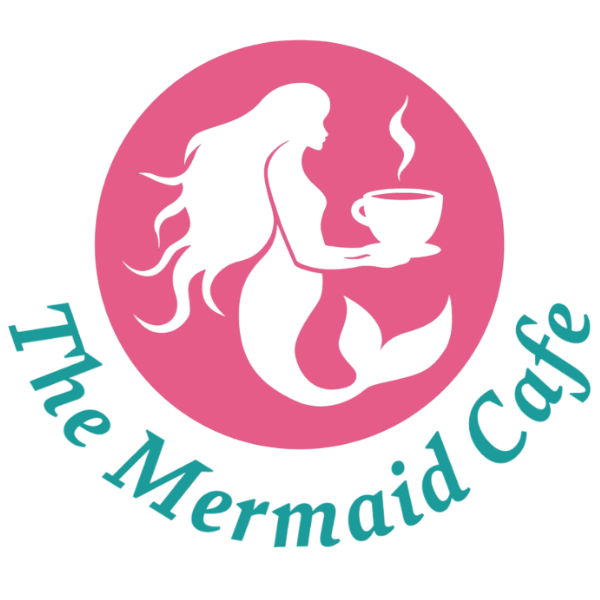 3:10 PMClaude responded: The Mermaid Cafe logo featuring a white silhouette of a mermaid holding a steaming cup of coffee inside a pink circle, with the words "The Mermaid Cafe" in tea…The Mermaid Cafe logo featuring a white silhouette of a mermaid holding a steaming cup of coffee inside a pink circle, with the words "The Mermaid Cafe" in teal cursive text arched below.