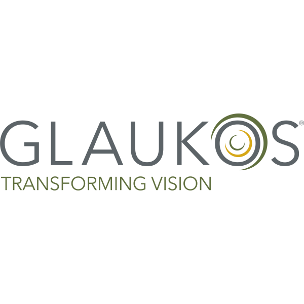 Glaukos logo. Transforming Vision