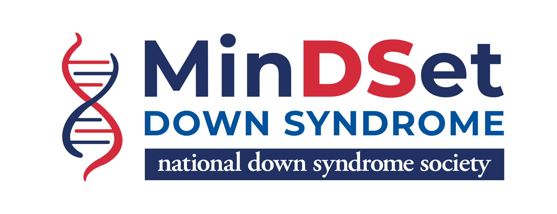 MinDSet Down Syndrome by the National Down Syndrome Society logo with a graphic of DNA