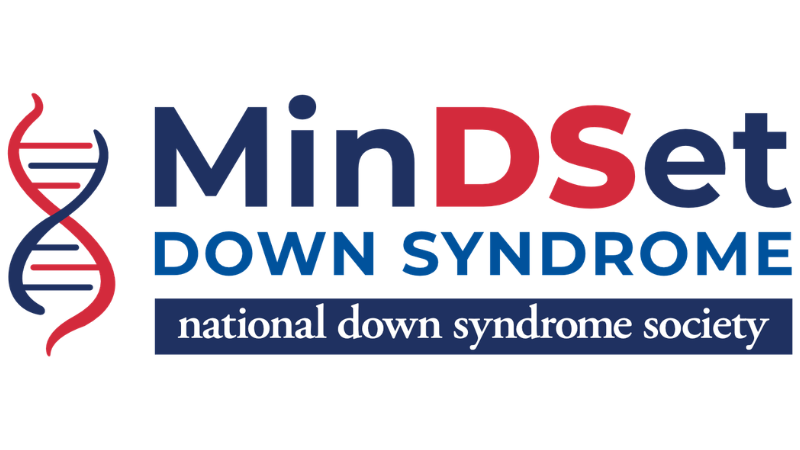 MinDSet Down Syndrome by the National Down Syndrome Society logo with a graphic of DNA