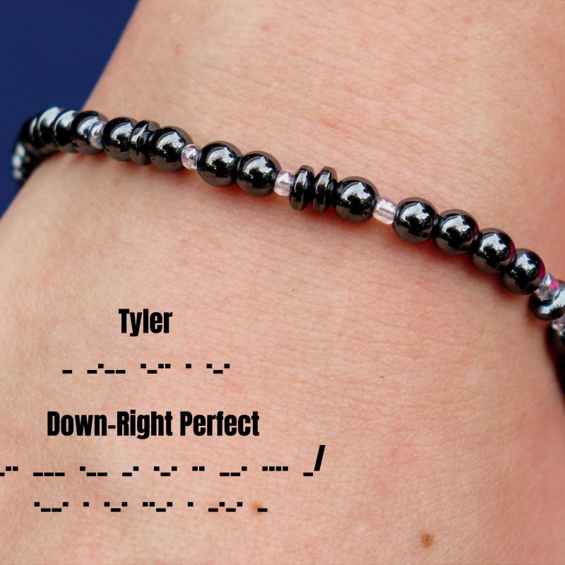 Morse Code Bracelet for Individuals with Down Syndrome – Personalized with Name and "Down-Right Perfect"