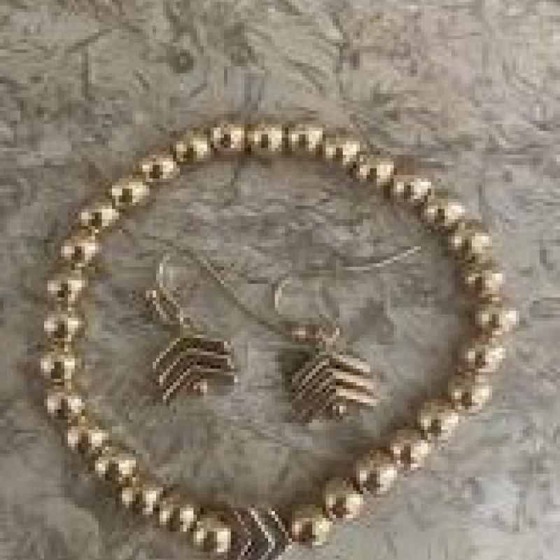 Triple Chevron Gold Ball Bracelet and Earrings.jpg